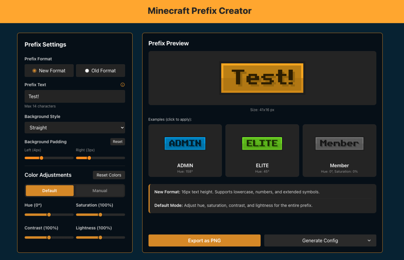 Minecraft Prefix Creator