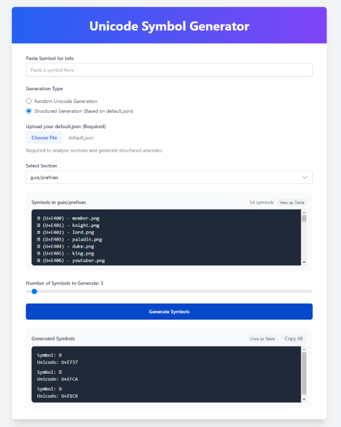 Unicode Symbol Generator